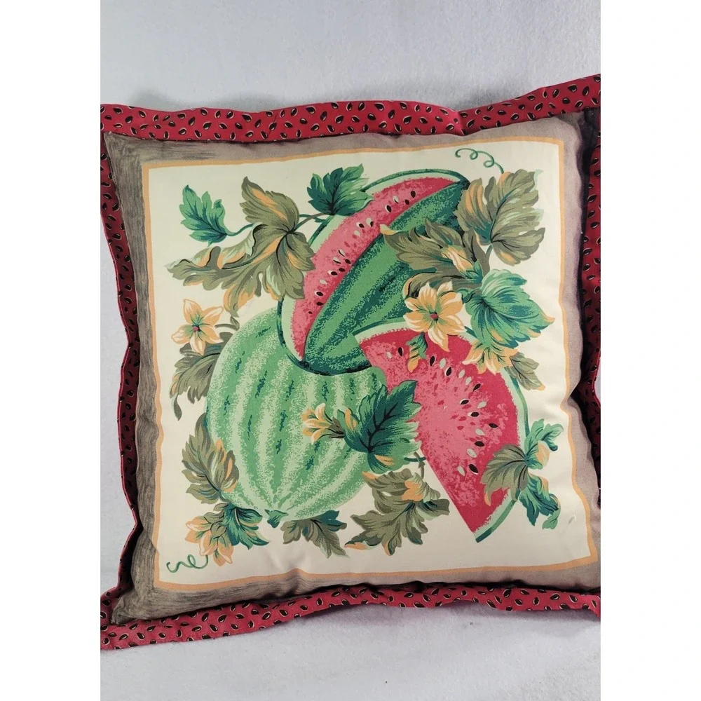 Vintage Watermelon Floral Throw Pillow Square 16x16 Down Feather Filled Bordered